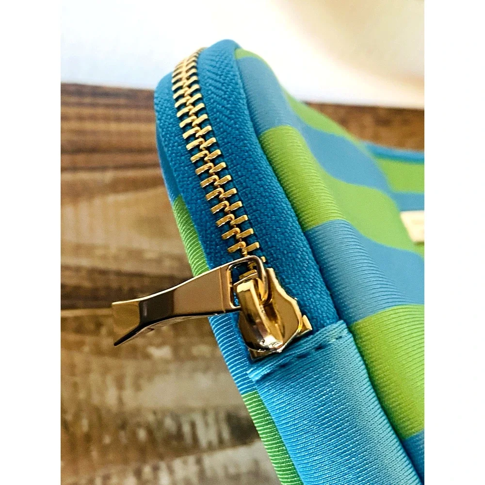 Kate Spade Blue and Green Striped Zippered ipad Tablet Laptop Bag 13.5